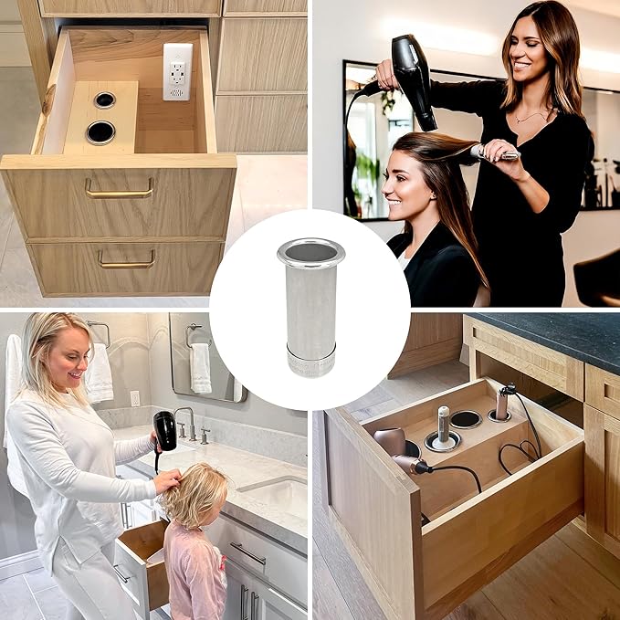 Docking Drawer 2.0" Canister for Hot Tools, Hair Dryer, Curling Iron, and Flat Iron Holder Tube RIng Capped Stainless Steel