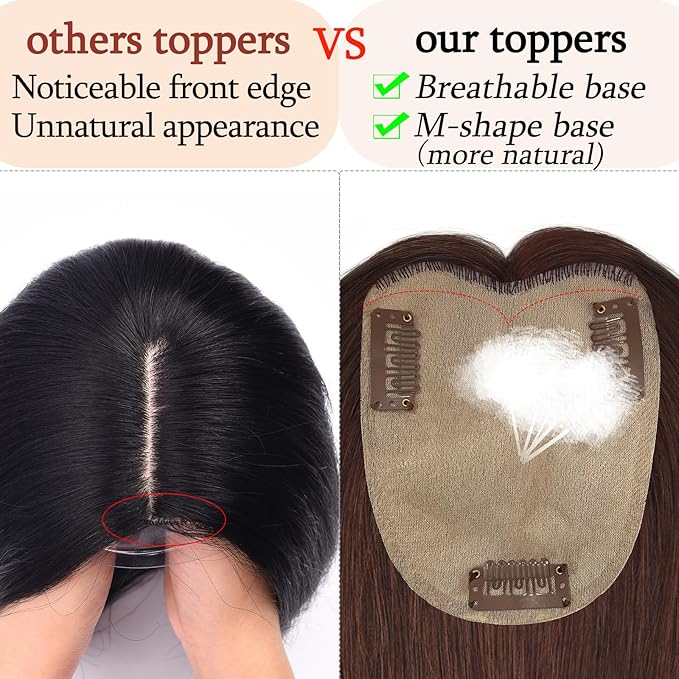 Human Hair Toppers for Women with Thinning Hair Real Human Topper Crown No Bangs 10 Inch #4 Medium Brown