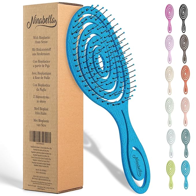Ninabella Detangle Hair Brush for Women & Men - Does not Pull - Straightening Brushes for Straight & Curly Hair - Unique Spiral Detangling Hairbrush - Ocean Blue