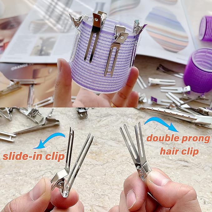 55 Pcs Metal Silver Hair Clips for Women Pin Curl Roller, 1.8” Double Prong Root Lift Clips for Curly Hair Volume, Locs Retwist Dreads, Curler Setting Clippies for Thick Styling Sectioning