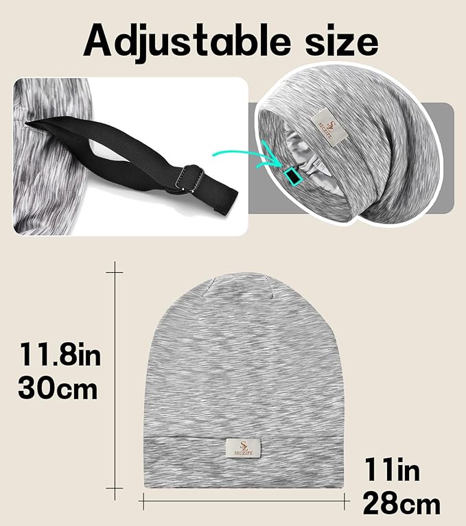 2PCS Silk Satin Bonnet Hair Wrap for Sleeping, Adjustable Strap Curly Natural Hair Night Caps for Women Men(Gray&Gray)
