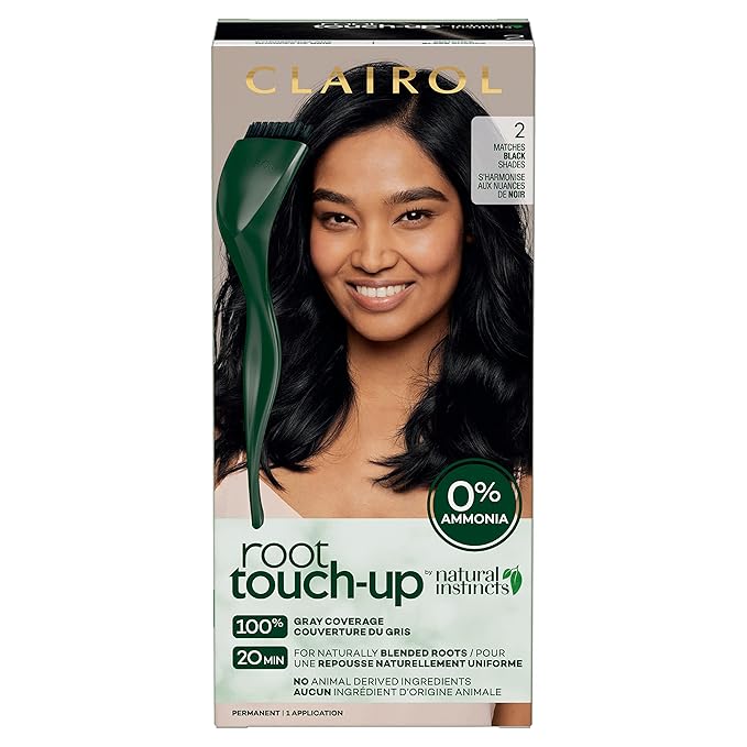 Clairol Root Touch-Up by Natural Instincts Permanent Hair Dye, 2 Black Hair Color, Pack of 1