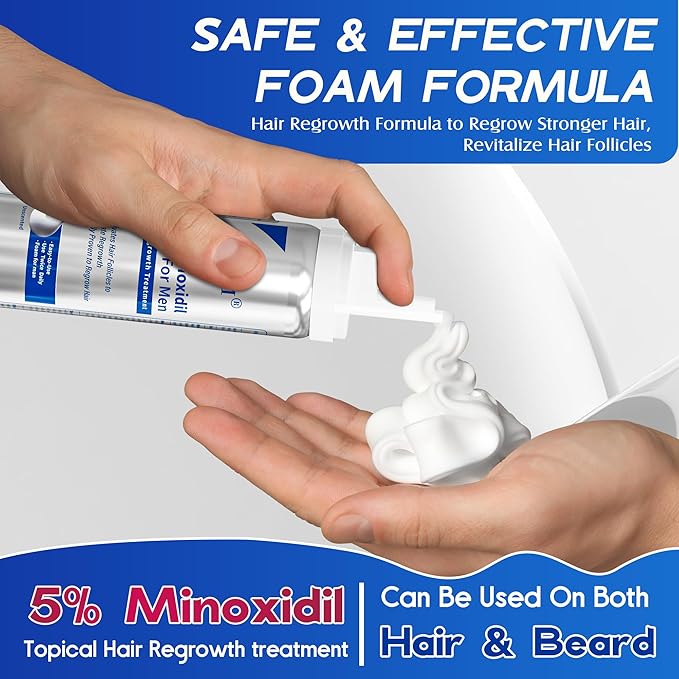 Minoxidil for Men and Women Foam Hair Growth - 5% Minoxidil Foam Hair Regrowth Treatment for Men, Topical Hair Loss Treatments, Extra Strength Thicker & Fuller Hair, 4 x 2.11 oz for 4 Months