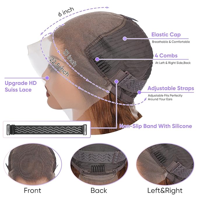 26 Inch Chocolate Brown Body Wave Lace Front Wigs Human Hair 200 Density 13x6 HD Lace Frontal Wigs Human Hair Brown Glueless Wig For Women Pre Plucked with Natural Hairline