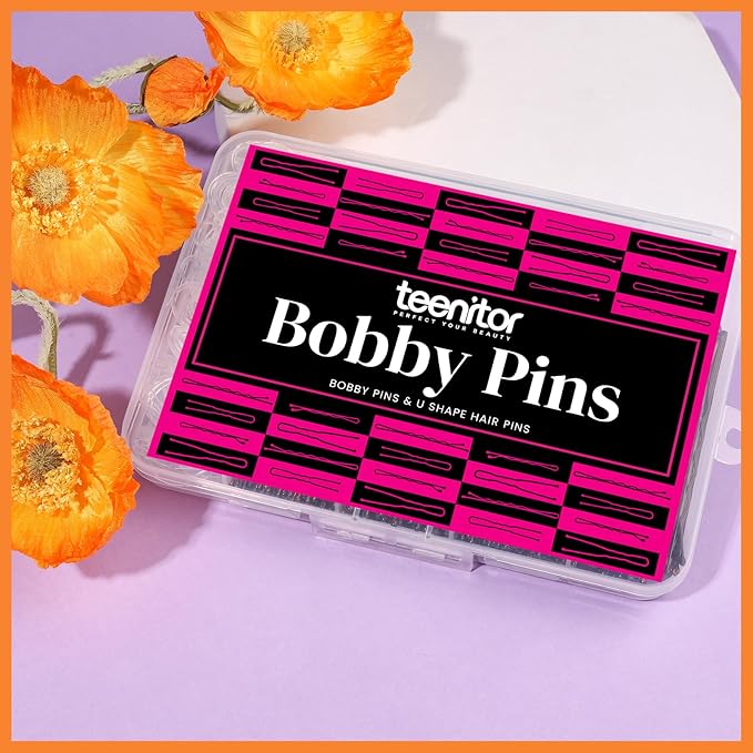 Teenitor 300pcs Bobby Pins Hair Pins Kit, 100 Hair Pin for Women 100 Bobby Pins Brown and 100 Hair Bands, Hair Pins for Buns 2inch 2.36inch 2.75inch