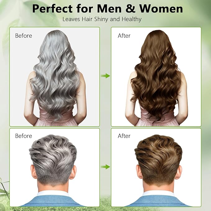 Light Brown Hair Dye Shampoo for Women & Men, 15 Min Gray Coverage, 3 in 1 Semi-Permanent Color with Natural Herbal Ingredients, Lasts 60 Days