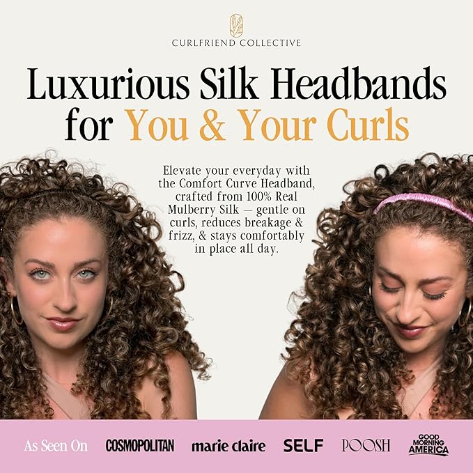 Curlfriend Collective Curly World Comfort Curve Silk Headband – Luxury 100% Mulberry Silk Hair Accessory for Women, Non-Slip, No Headache, Stylish Wide Headband for Curly Hair