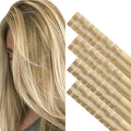 GOO GOO Invisi Edge Tape in Hair Extensions Human Hair, 16/22 Light Blonde Highlighted Golden Blonde 20pcs injected with 20pcs classical tape ins, 24inch 100g, Virgin Remy Hair, Natural Look
