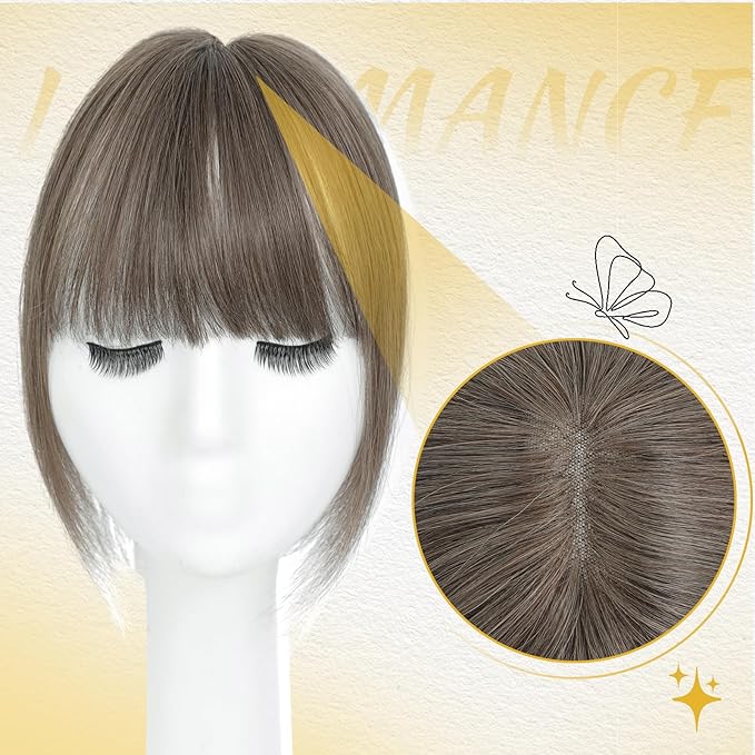 Hair Topper with Bangs Clip 360° 3D Cover Hair Toppers for Women with Thinning Hairs 10 Inch Straight Clip in Bangs Hairs Piece for Women（Medium Auburn Brown）#6