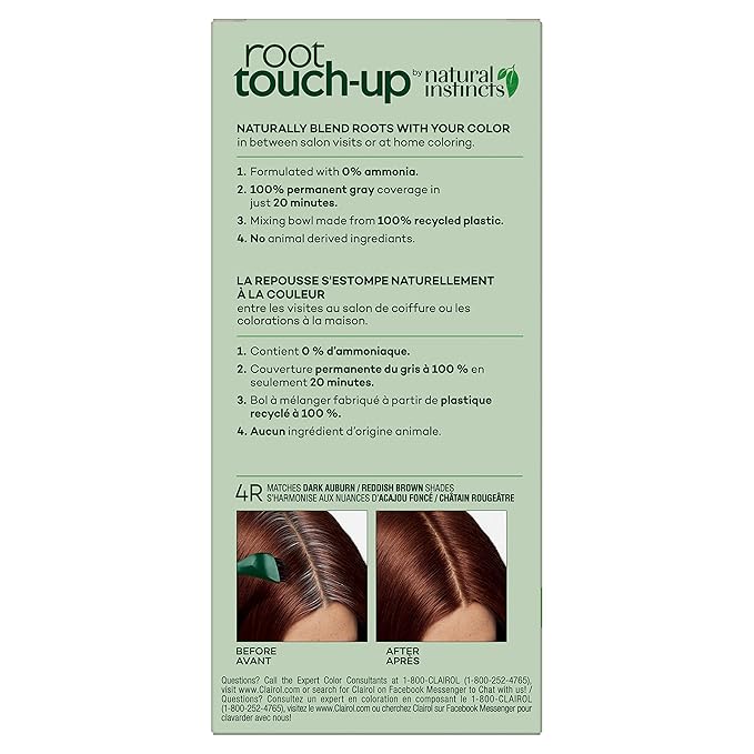 Clairol Root Touch-Up by Natural Instincts Permanent Hair Dye, 4R Dark Auburn Hair Color, Pack of 1