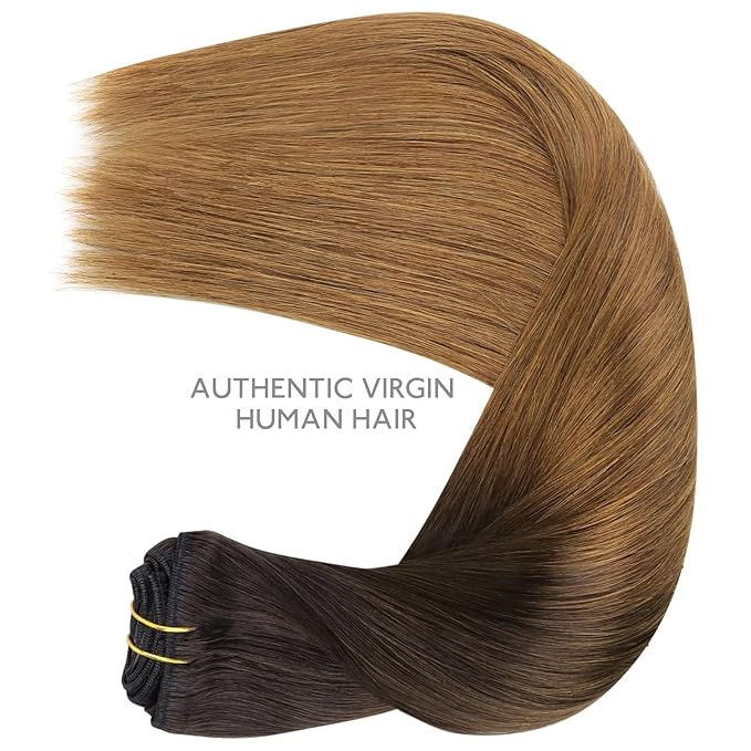 WENNALIFE Clip in Hair Extensions Real Human Hair, 18 Inch 120g 7pcs Human Hair Extensions Clip In Human Hair, Ombre Dark Brown to Light Chestnut Brown Hair Extensions Clip In Real Hair Coloured Remy