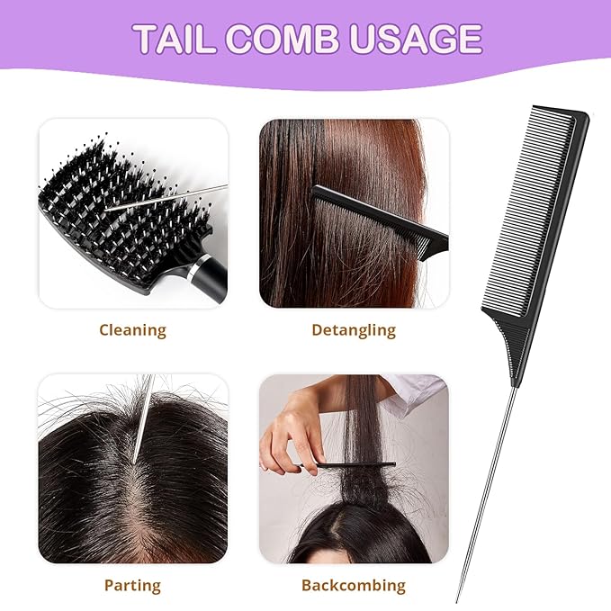 URTHEONE Hair Brush,Detangling Hairbrush Boar Bristle Hair Brushes for Women Men Kids Curly Thick Long Short Wet or Dry Hair, Curved Vented Detangler Brush for Faster Blow Drying (Black)
