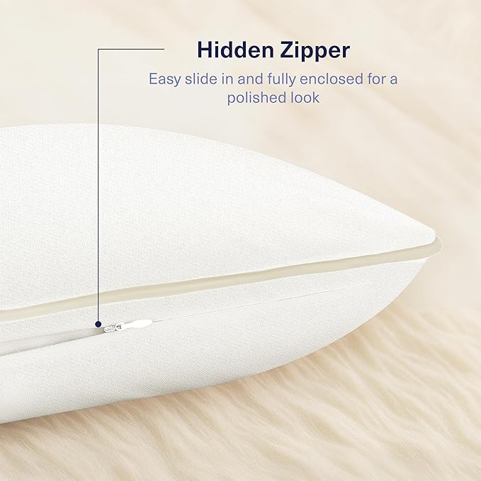 Kickoff Viscose Bamboo Pillowcase, Queen, Set of 2, 100% Organic Hidden Zippered Viscose Bamboo Pillow Case Queen Size, Cooling Pillow Cover for Hot Sleepers (20"x30", Trimmed, Buttercream)