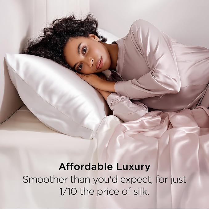 Bedsure King Size Satin Pillowcase Set of 2 - Pure White Silky Pillow Cases for Hair and Skin with Envelope Closure, Similar to Silk Pillow Cases, Gifts for Women Men, 20x36 Inches, 2pcs