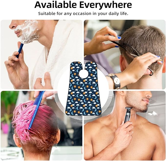Beard Hair Catcher for Men, Waterproof Shaving Bib Apron Non-Stick, Trimming Tool for Dad Husband, Blue Sky Camo Boho Sun Moon Shave Bib