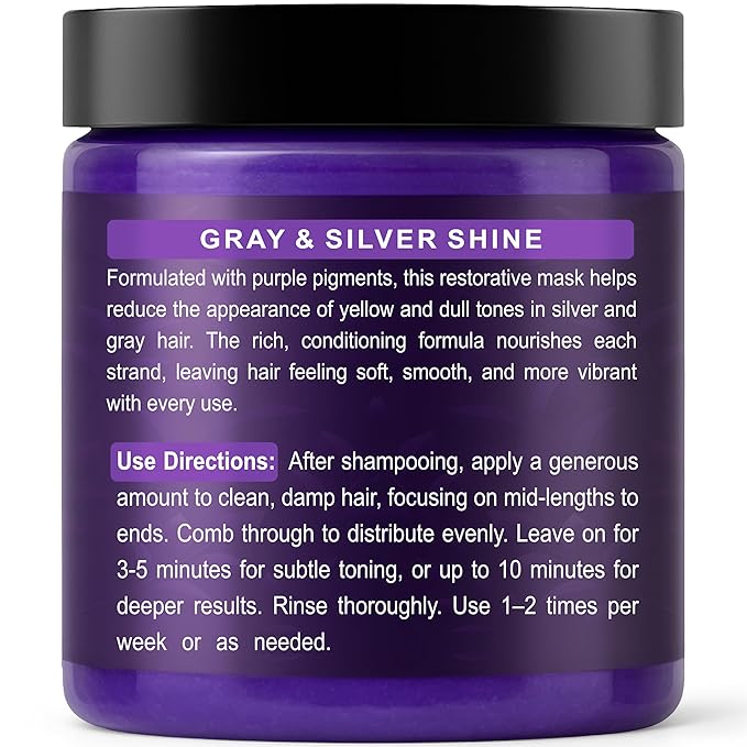Silver Shine Purple Hair Mask for Gray Hair – Deep Conditioning Toner Treatment to Neutralize Brassiness, Restore Moisture & Brighten Dull Hair – Paraben & Sulfate Free, Made in USA, 8oz