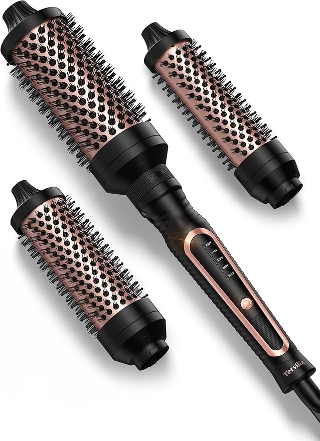 Terviiix PRO Thermal Brush Set for Voluminous Style, Non-blowing Heated Round Brush with Adjustable Temp, 3-in-1 Curling Brush with Detachable Head(1.25'',1.5'',1.77''), 20S Fast Heating with Dual MCH