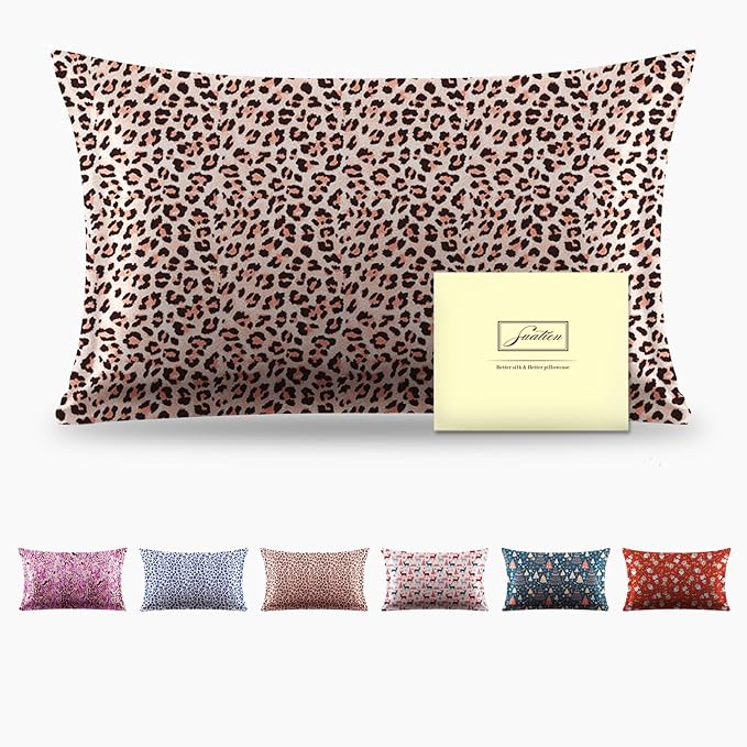 Mulberry Silk Pillowcase for Hair and Skin Queen Size Leopard Print Silk Pillow Cases with Zipper Soft Breathable Smooth Cooling Silk Pillow Covers for Sleeping (Taupe Leopard,20"X 30",1Pcs)