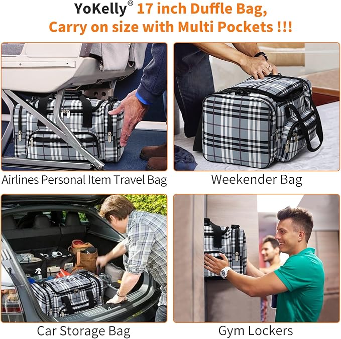 17 inch Small Duffle Bag - Carry On Weekender Bag for Travel Gym Sport - Gray/White