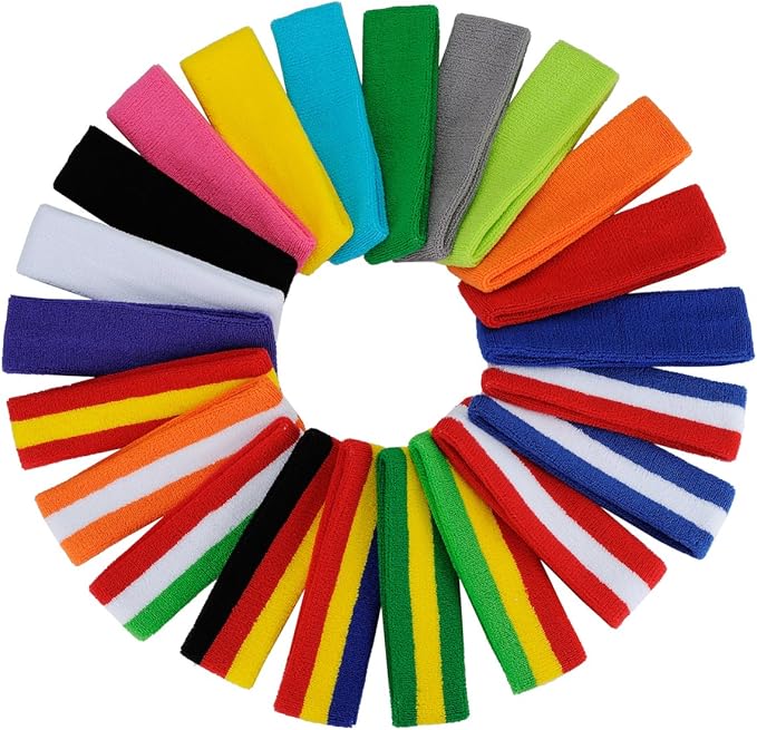 ONUPGO Sweatband Headbands for Men & Women -12PCS Sports Headbands Moisture Wicking Athletic Cotton Terry Cloth Headband for Tennis,Basketball,Football,Gym,Working Out