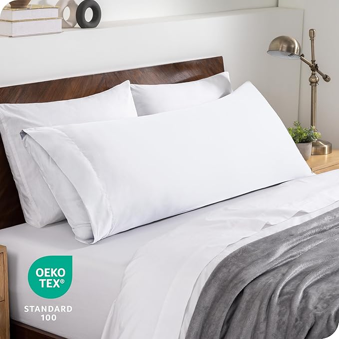 Bare Home Microfiber Body Pillow Cover - Ultra Soft & Cooling - Double Brushed - Envelope Closure - Easy Care (20''x54'' Body Pillow Cover, White)