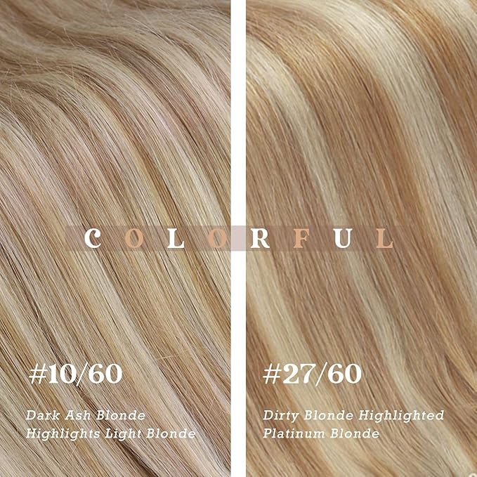 Ve Sunny Clip in Human Hair Extensions Highlights Clip in Hair Extensions Dark Ash Blonde Highlights Light Blonde Real Hair Extensions Clip in Human Hair for Thin Hair Daily Use 7pcs 16inch 120g