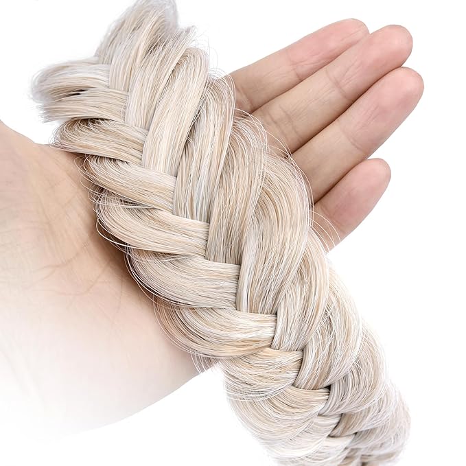 DIGUAN Wide Messy Braided Headband With Teeth Synthetic Hair Plaited Headband High Elasticity Braids Chunky Fishtail Braided Hair Band Hairpiece for Girls Women Beauty Accessory (White Blonde)