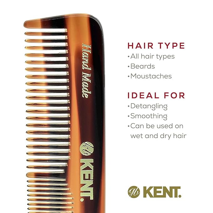 Kent OT Pocket Comb Fine Tooth & Wide Tooth Comb - Handmade Hair Combs for Men, Women & Kids - Saw Cut, Hand Polished (4.4")