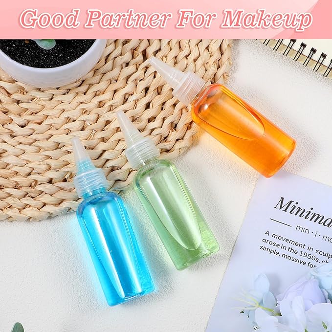 60 Pcs 2 oz (60 ml) Plastic Hair Squeeze Bottle with Twist Cap - Refillable Applicator Bottle for Hair Oils, Dyes & Liquids, Includes 2 Funnels (Clear, 4.72 x 1.34 inches)