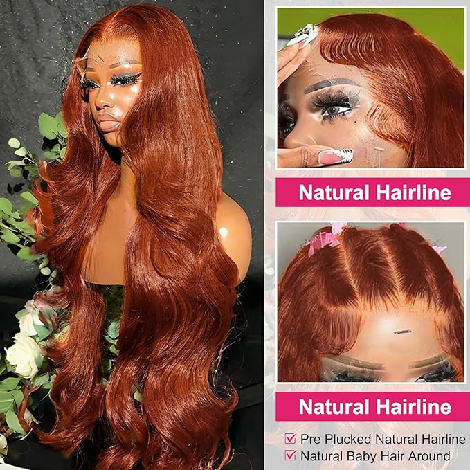 AMIRTY 200% Density Ginger Wig Human Hair 13X4 HD Transparent Lace Front Wigs Human Hair Pre Plucked with Baby Hair Chestnut Brown #33 Human Hair Wigs For Women 24 Inch