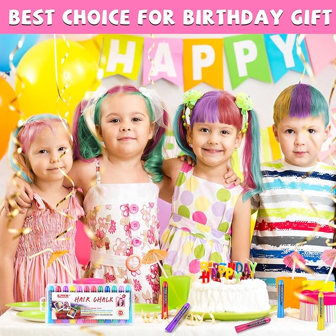 Hair Chalk for Girls Washable, 12-Color Temporary Hair Chalk for Girls Gifts for Dark Hair, Hair Dye Marker Gifts for Teen Girls Kids Age 5 6 7 8 9 10 11 12 13 Years Old for Christmas Birthday
