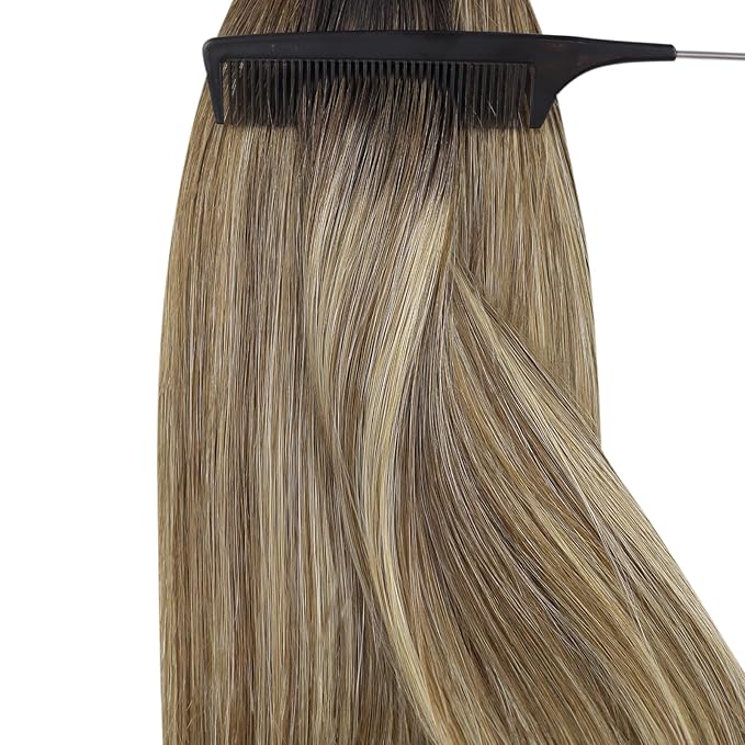 YoungSee 24inch Nano Hair Extensions Brown to Blonde Nano Bead Extensions Human Hair Ombre Dark Brown to Blonde Pre Bonded Nano Tip Hair Extension Real Human Hair Long Straight 24 inch 1g/s 50g