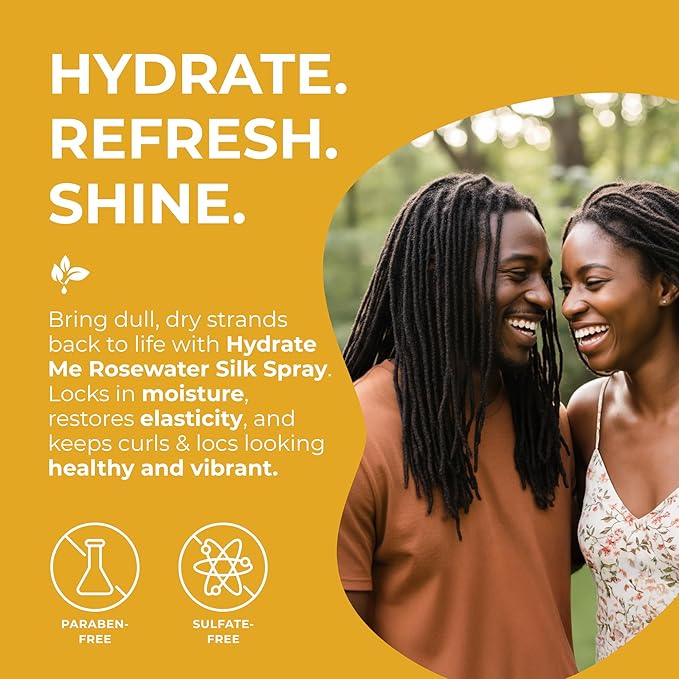Hydrate Me Rosewater Silk Spray with Silk Amino Acids and Coconut Water To Refresh and Revive All Hair Textures and Styles, Light Floral Spray for use with LOC/LCO Methods, 8 ounces