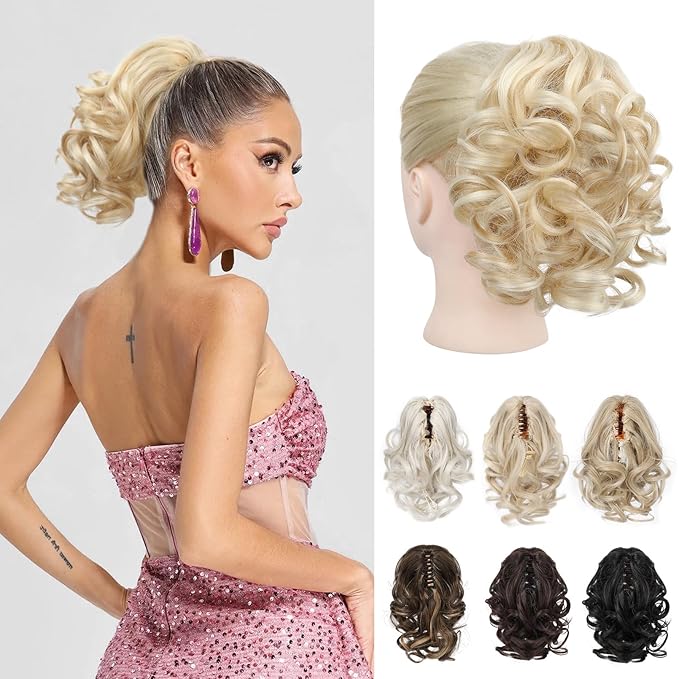REECHO 9" Short Ponytail Extension, Classic Loose Curly Wavy Claw Clip Pony tails Hair Extensions HP001 Hairpieces for Women (Dirty Blonde)
