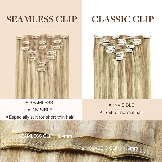 GOO GOO Clip in Hair Extensions Real Human Hair, Remy Human Hair Extensions Clip ins for Women, Natural Human Hair, 18inch 110g 7Pcs, 18A/613A Dark Blonde Highlighted Bleach Blonde