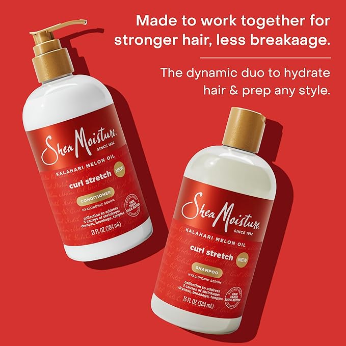 SheaMoisture Curl Stretch Shampoo Kalahari Melon Oil Infused with Hyaluronic Serum, Cleanses and Hydrates for Strong and Soft Curls, for Type 4 Hair 13 Fl Oz