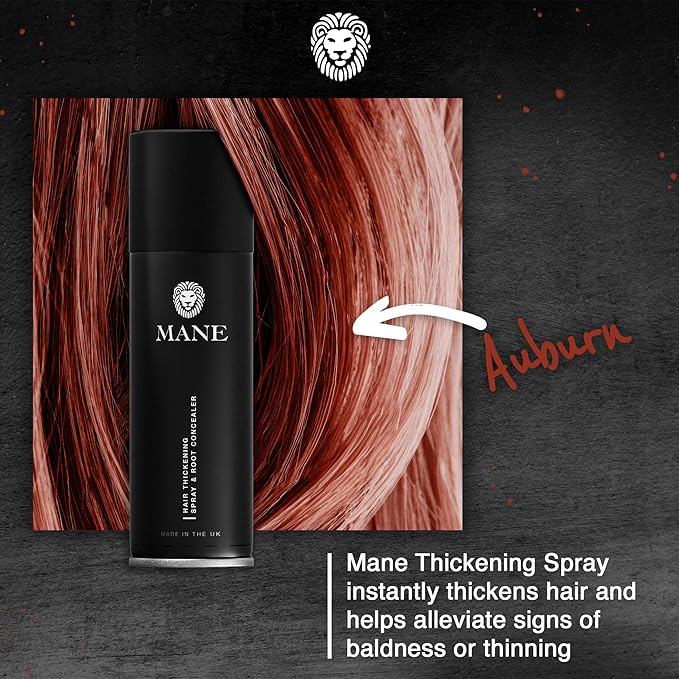 Mane Hair Thickening Spray & Root Touch Up, Seal & Control Combo Pack, Instantly Thicker Hair for Men & Women, Fill in Hairlines and Hide Thinning and Fine Patches - Auburn, 12 Colors (6.76 oz)