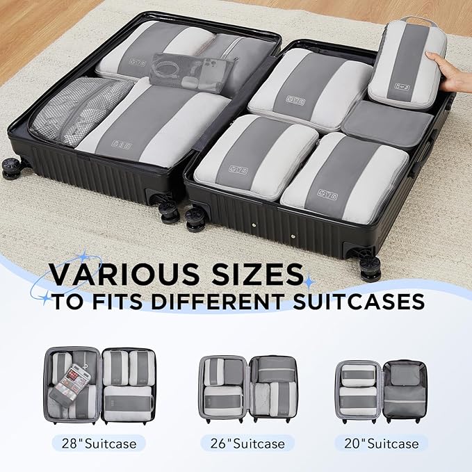 10 Set Compression Packing Cubes for Travel Essentials,Compressible Expandable Packing Cubes for Suitcase,OlarHike Luggage Organizer Bags for Travel,Handy Helper for Organizing Clothes(Gray)