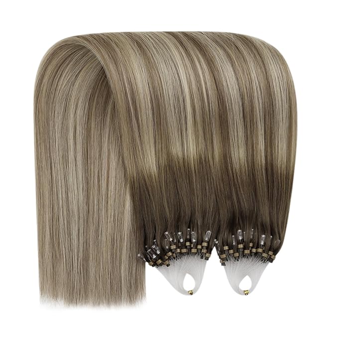 YoungSee Micro Loop Hair Extensions Real Human Hair Balayage Microbead Hair Extensions Human Hair Balayage Brown with Blonde Bead Hair Extension 20In for Photo Shoots 50s/50g