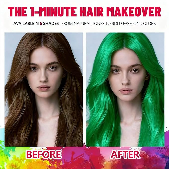 Green Temporary Hair Color Spray - Washable & Natural One-Time Use Hair Wax for Women & Kids & Adults - Strong Hold for Halloween, Cosplay, Party, Washes Out Easily
