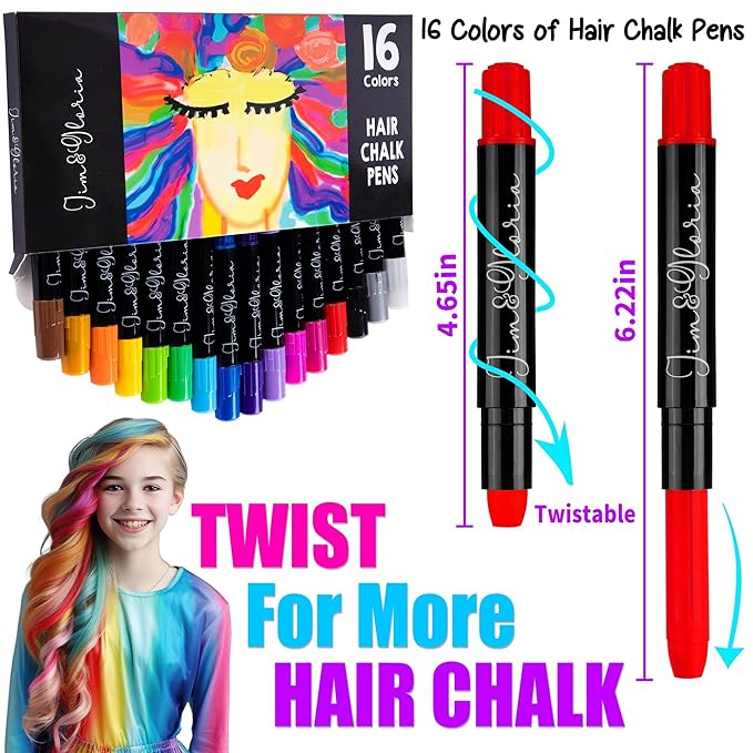 Jim&Gloria 16 Dustless Hair Chalk for Girls Washable Dye, Birthday Gifts for Teen Girls Makeup Kit, Temp Paint Temporary Hair Color for Teen Girl Gifts Trendy Stuff