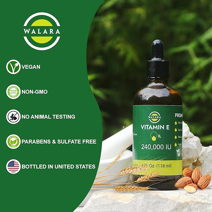 Vitamin E Oil 100% Pure 240,000 IU (4oz) | Natural, Non-GMO, for Skin, Hair, Premium Vitamin E Oil is 100% Pure & Natural