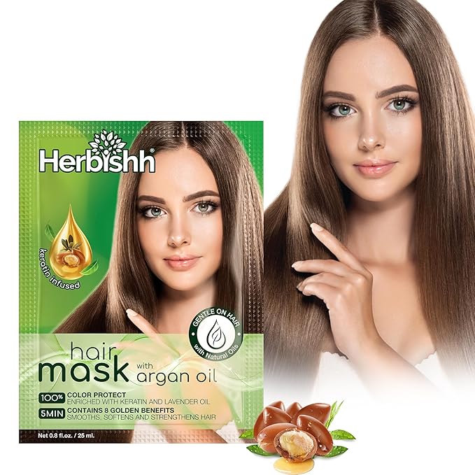 Herbishh Argan Hair Mask-Deep Conditioning & Hydration For Healthier Looking Hair-25gm for very Dry, Weak, Stressed Out Hair, No Sulphates, No Parabens