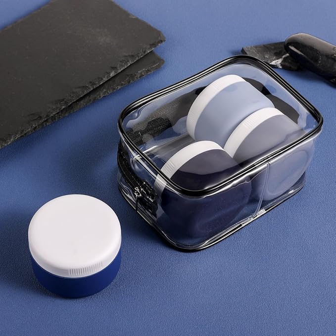Travel Containers for Toiletries, Silicone Cream Jars BPA-Free, Leak-proof 2oz Travel Size Containers, Portable Size Silicone Jars with Lid for Cosmetic Face Hand Body Cream (4 Pack)