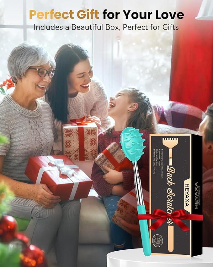 Upgraded Reinforced Telescoping Back Scratcher with 5 Detachable Heads, Larger Scratching Tips, Stocking Stuffer & White Elephant Gifts for for Men Women Adults