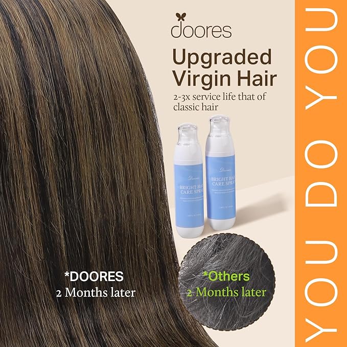 DOORES Seamless Clip-in Hair Extensions, Dark Brown to Chestnut Brown, 7pcs 110g, 14 Inch, Remy Human Hair, Straight, Invisi Edge