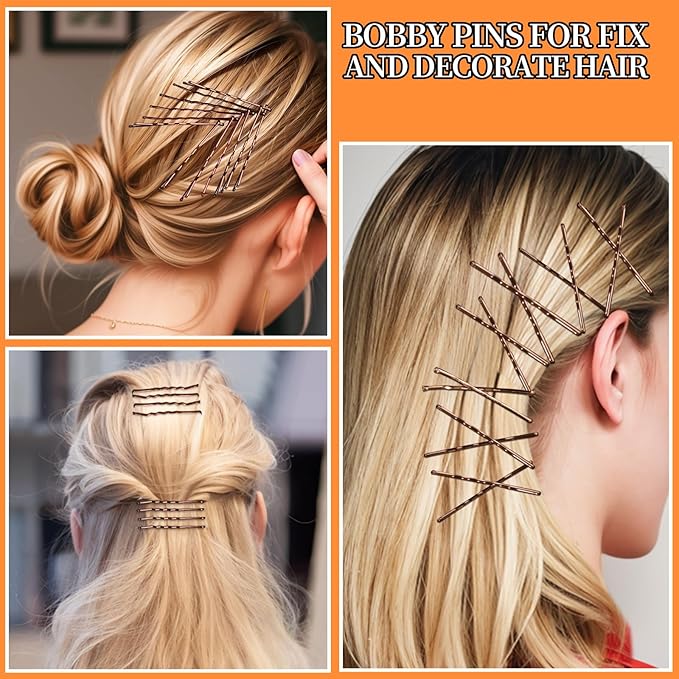 Teenitor 300pcs Bobby Pins Hair Pins Kit, 100 Hair Pin for Women 100 Bobby Pins Brown and 100 Hair Bands, Hair Pins for Buns 2inch 2.36inch 2.75inch