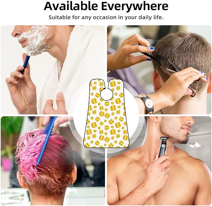 Beard Grooming Cape, Waterproof Hair Catcher for Shaving Trimming, Non-Stick Bib Apron Gifts for Dad Men, Softball Yellow Shave Bib