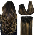 GOO GOO Clip in Hair Extensions Real Human Hair, Remy Human Hair Extensions Clip ins for Women, Natural Human Hair, 14inch 120g 7Pcs, 1B/6/1B Balayage Natural Black to Chestnut Brown