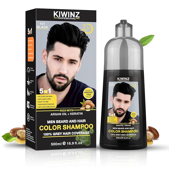 Black Hair Color Shampoo for Men – 5 in 1 Hair Dye Shampoo for Grey Hair - Instant Hair Dye with 100% Color Accuracy with Natural Ingredients - Ammonia Free - 500ml (Black)